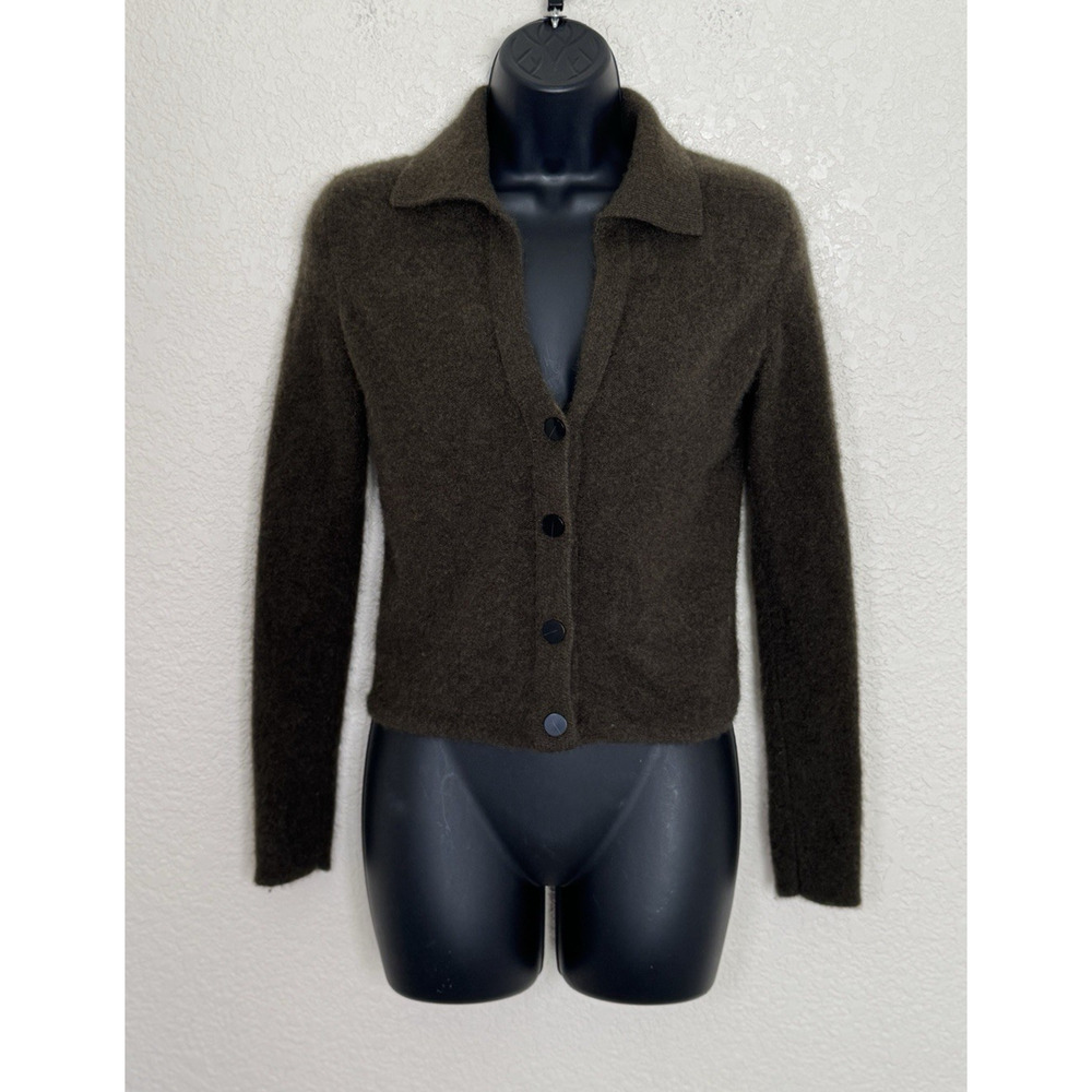 VINCE Cashmere Cardigan Sweater Womens Plush Green Dark Academia Minimalist XS